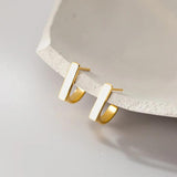 925 Silver Square Enamel Stud Earrings for Women Plated Jewelry