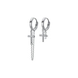 925 Silver Punk Cuban Link Cross Huggie Earrings