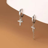 925 Silver Punk Cuban Link Cross Huggie Earrings