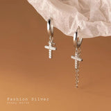 925 Silver Punk Cuban Link Cross Huggie Earrings