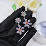 Purple Cubic Zirconia Flower Stud Earrings Ear Jewelry Wedding Party