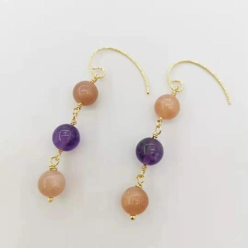 Amethyst Sunstone Gemstone Earrings 14K Filled Dangle Bohemian Earrings