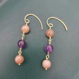 Amethyst Sunstone Gemstone Earrings 14K Filled Dangle Bohemian Earrings