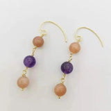 Amethyst Sunstone Gemstone Earrings 14K Filled Dangle Bohemian Earrings