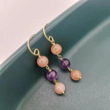 Amethyst Sunstone Gemstone Earrings 14K Filled Dangle Bohemian Earrings