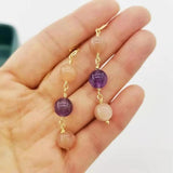 Amethyst Sunstone Gemstone Earrings 14K Filled Dangle Bohemian Earrings