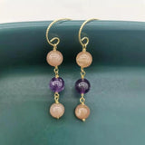 Amethyst Sunstone Gemstone Earrings 14K Filled Dangle Bohemian Earrings