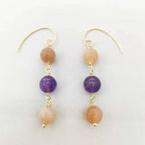 Amethyst Sunstone Gemstone Earrings 14K Filled Dangle Bohemian Earrings