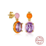 925 Silver Egg-Shaped Zircon Enamel Earrings