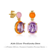 925 Silver Egg-Shaped Zircon Enamel Earrings