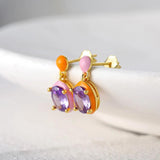 925 Silver Egg-Shaped Zircon Enamel Earrings
