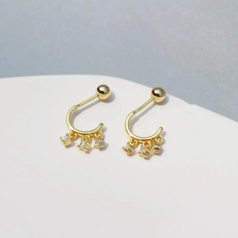 925 Silver Earring Mini Zircon C-Shaped Stud Earring
