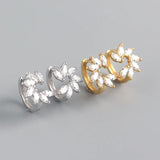 925 Silver Zircon Petal Flower Earring Sweet Women Jewelry