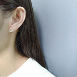 925 Silver Zircon Petal Flower Earring Sweet Women Jewelry