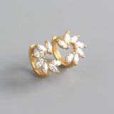 925 Silver Zircon Petal Flower Earring Sweet Women Jewelry