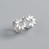 925 Silver Zircon Petal Flower Earring Sweet Women Jewelry