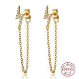 925 Silver Zircon Star Snake Lightning Chain Tassel Earrings