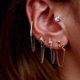 925 Silver Zircon Star Snake Lightning Chain Tassel Earrings