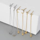925 Silver Zircon Star Snake Lightning Chain Tassel Earrings
