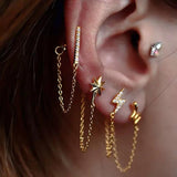 925 Silver Zircon Star Snake Lightning Chain Tassel Earrings