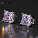 CellaCity Classic Sterling Silver 925 Earrings 7x7mm Zircon Engagement Wedding