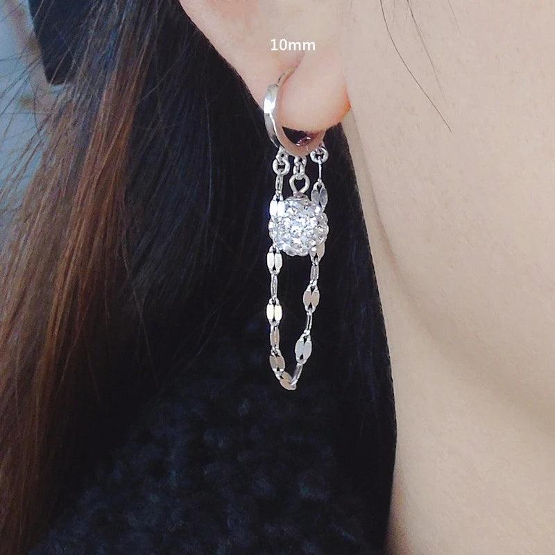 925 Silver Earring Crystal Ball Zircon Pearl Tassel Chain Ear Ring