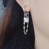 925 Silver Earring Crystal Ball Zircon Pearl Tassel Chain Ear Ring