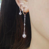 925 Silver Earring Crystal Ball Zircon Pearl Tassel Chain Ear Ring