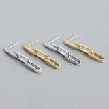 925 Silver Geometric Chain Tassel Earring Lock Drop Ray Cross French Style