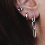 925 Silver Geometric Chain Tassel Earring Lock Drop Ray Cross French Style
