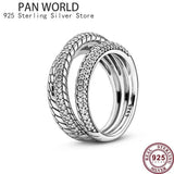 925 Silver Three Ring Intertwined Snake Texture Snowflake Women's Pan Ring