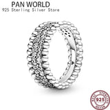 925 Silver Three Ring Intertwined Snake Texture Snowflake Women's Pan Ring