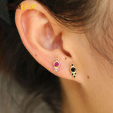 925 Sterling Silver Red CZ Earrings Minimal Delicate Dots Studs