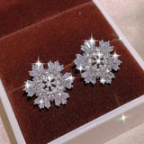 Zircon S925 Silver Jewelry Set for Women Snowflake Necklace Ring Earrings