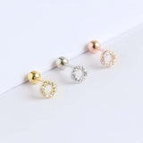 925 Silver Circle Zircon Stud Earring Wild Personality Female Jewel