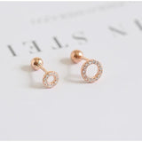 925 Silver Circle Zircon Stud Earring Wild Personality Female Jewel