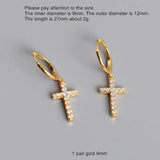 925 Silver Zircon Cross Drop Earring Ear Jewelry