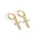 925 Silver Zircon Cross Drop Earring Ear Jewelry