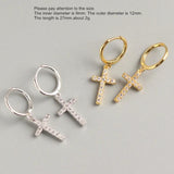 925 Silver Zircon Cross Drop Earring Ear Jewelry