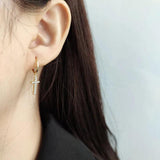 925 Silver Zircon Cross Drop Earring Ear Jewelry
