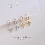 925 Silver Zircon Cross Drop Earring Ear Jewelry