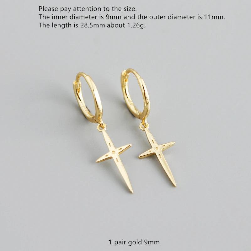 925 Sterling Silver Cross Drop Earring Zircon Ear Ring French Style