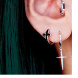 925 Sterling Silver Cross Drop Earring Zircon Ear Ring French Style
