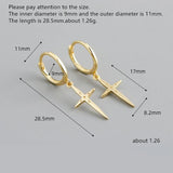 925 Sterling Silver Cross Drop Earring Zircon Ear Ring French Style