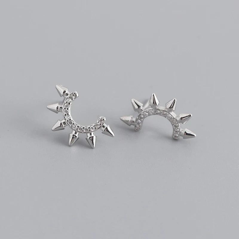 925 Silver Punk Spike Rivets Stud Earrings Gothic Bohemian Jewelry