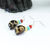 S925 Silver Three-eye Tianzhu Ear Hook Earring Fine Jewelry Gift