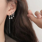 925 Silver Zircon Anise Star Round Bead Drop Earrings