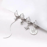 925 Silver Zircon Anise Star Round Bead Drop Earrings