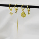 925 Silver Zircon Anise Star Round Bead Drop Earrings