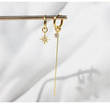 925 Silver Zircon Anise Star Round Bead Drop Earrings
